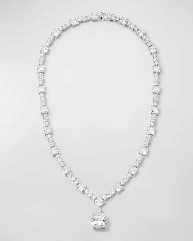 Sterling Silver Emerald and Cushion-Cut Cubic Zirconia Statement Necklace